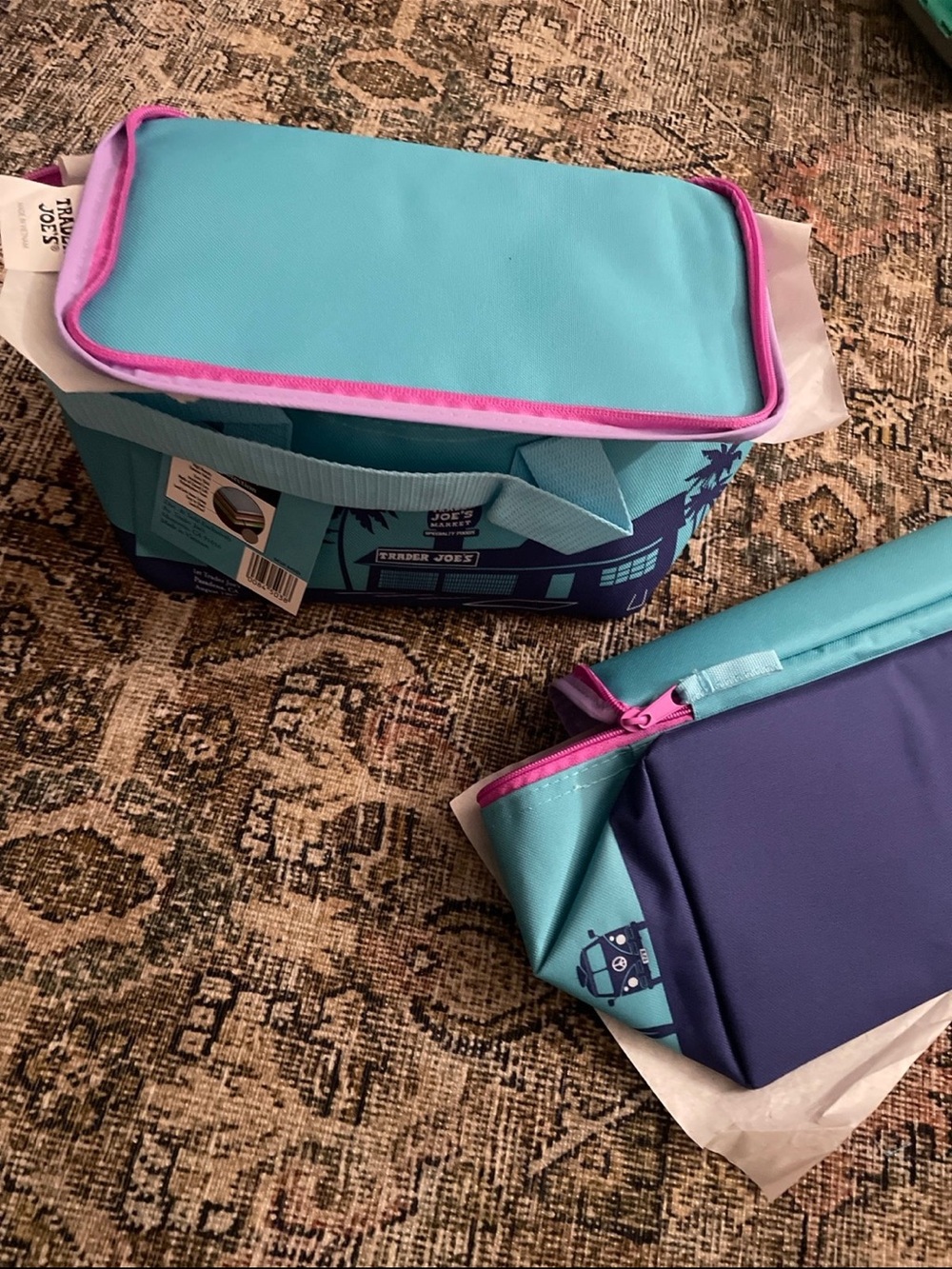 Trader Joe’s Teal and Purple Insulated Lunch Cooler with Pink Trim
